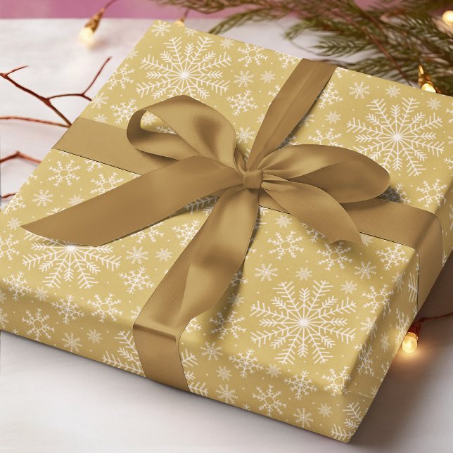 Festive Gold Christmas Holiday Winter Snowflakes Wrapping Paper (Creator Uploaded)