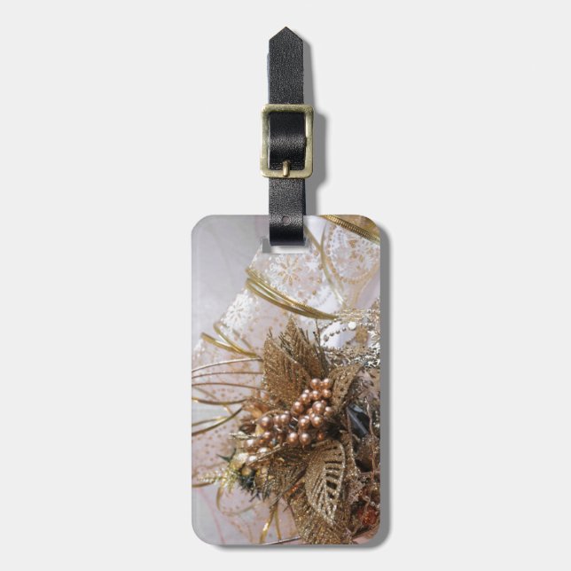 Festive Gold Christmas Luggage Tag (Front Vertical)