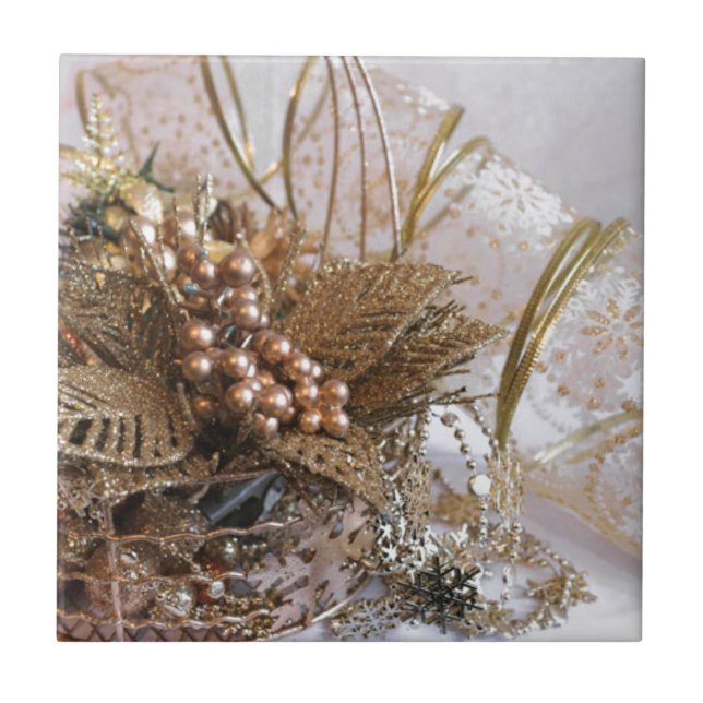 Festive Gold Christmas Tile (Front)