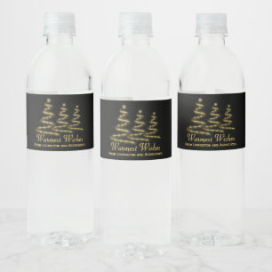 Festive Gold Christmas Trees Elegant Holiday Water Bottle Label