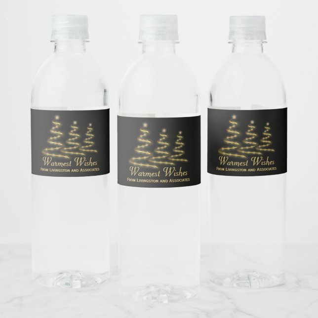Festive Gold Christmas Trees Elegant Holiday Water Bottle Label (Bottles)