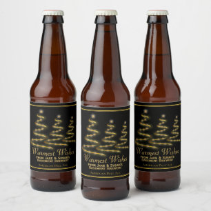 Festive Gold Christmas Trees Warmest Wishes Beer Bottle Label