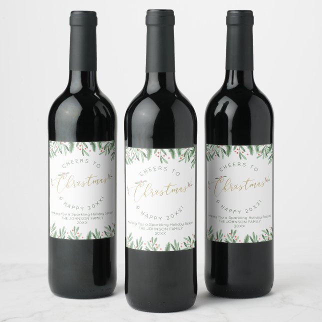 Festive Gold Christmas Typography Cheers New Year Wine Label (Bottles)