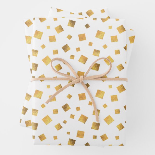 Festive Gold Confetti Gift Wrapping Paper Sheet (In situ)