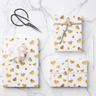 Festive Gold Confetti Hearts Gift Wrapping Paper Sheet