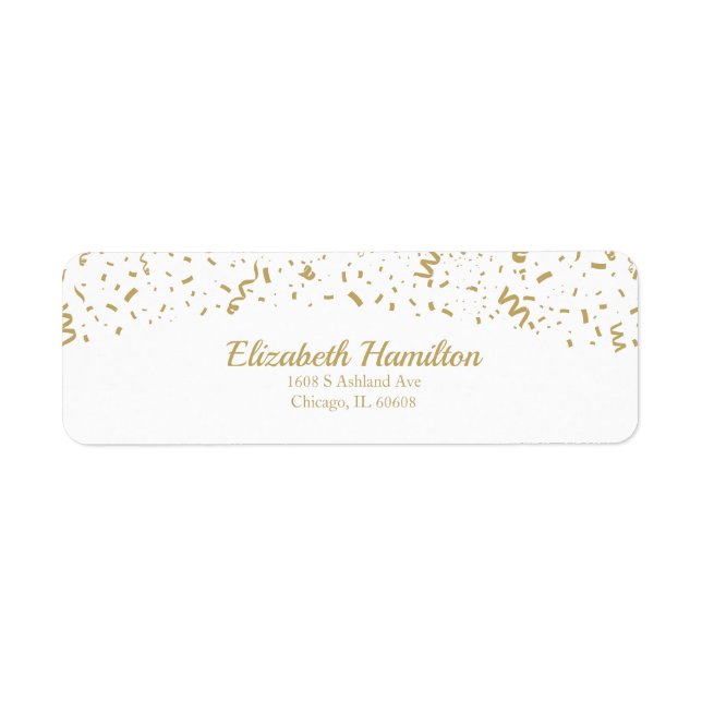 Festive Gold Confetti White Return Label (Front)