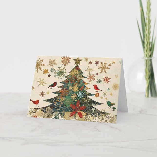 Festive Gold Foil Christmas Tree Design Card (Front)