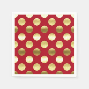 Festive Gold Foil Polka Dots Red Napkin