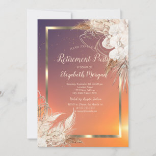 Festive Gold Frame Boho Flowers Retirement Invitation