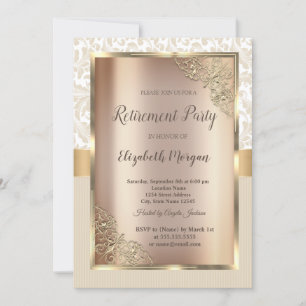 Festive Gold Frame,Damask Stripes Retirement  Invitation