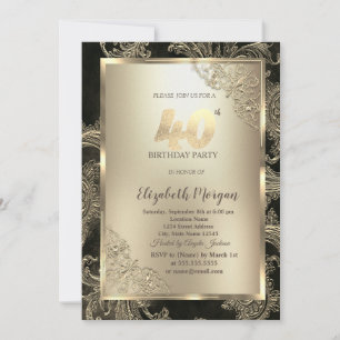 Festive Gold Frame,Floral Damask 40th Birthday Invitation