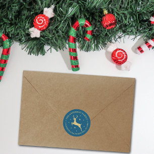 Festive Gold Glitter Reindeer Return Address Classic Round Sticker