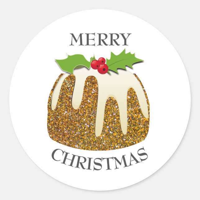 Festive GOLD | Glitter Sparkle | Christmas Pudding Classic Round Sticker (Front)