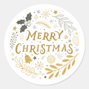 Festive Gold Merry Christmas  Classic Round Sticker