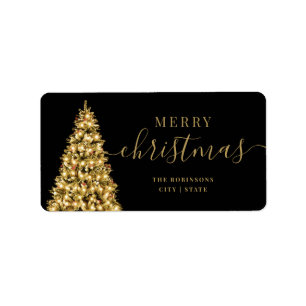 Festive GOLD Merry Xmas Tree Family Holidays Label