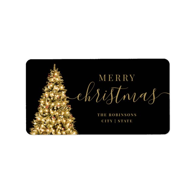 Festive GOLD Merry Xmas Tree Family Holidays  Label (Front)