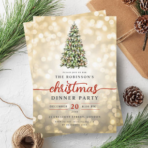 Festive Gold Pine Tree Lights Christmas Party  Invitation