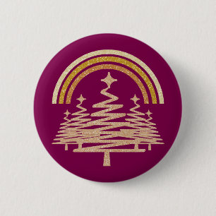 Festive Gold Rainbow Sparkling Fir Trees 6 Cm Round Badge