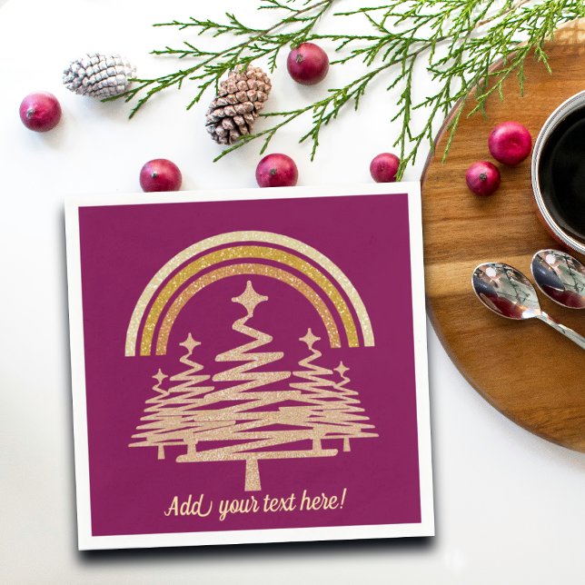 Festive Gold Rainbow Sparkling Fir Trees Napkin (Creator Uploaded)