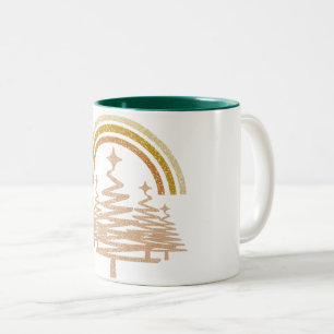 Festive Gold Rainbow Sparkling Fir Trees Two-Tone Coffee Mug