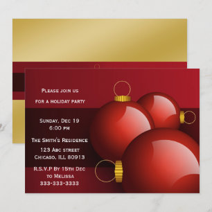 festive gold red Holiday Party Invitations