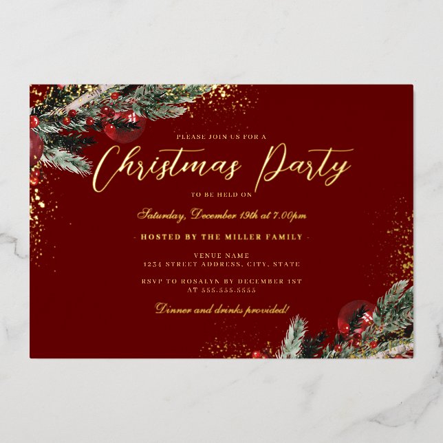 Festive Gold Red Sparkle Foliage Christmas Party (Front)