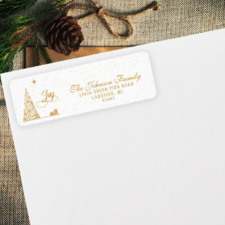 Festive Gold Script Christmas Tree Return Address
