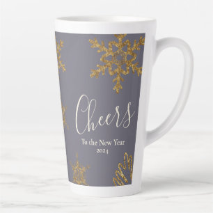 Festive Gold Snow Flakes Cheers to the New Year Latte Mug