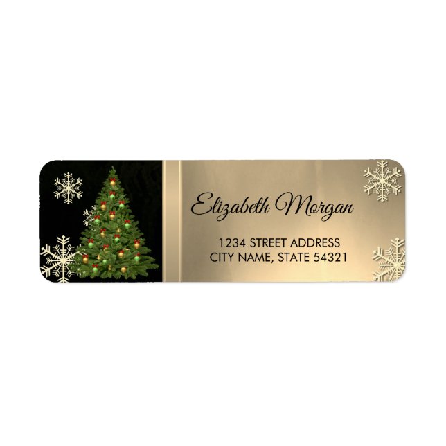Festive  Gold Snowflakes, Christmas Tree  Label (Front)
