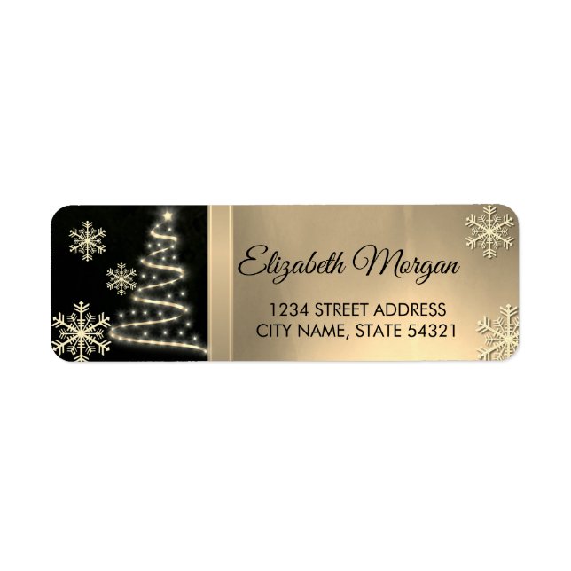 Festive  Gold Snowflakes Christmas Tree  Label (Front)