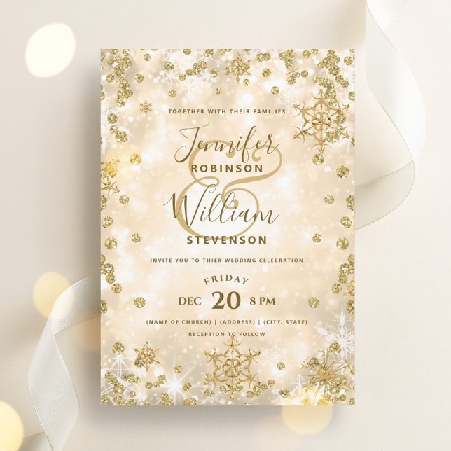 Festive Gold SPARKLE Elegant Winter Wedding  Invitation (Festive Gold SPARKLE Elegant Winter Wedding Invitation)