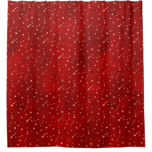Festive Gold Star Burgundy Red Shower Curtain (Front)
