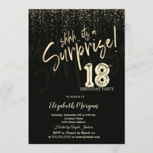 Festive Gold Surprise 18th Birthday Party Invitation