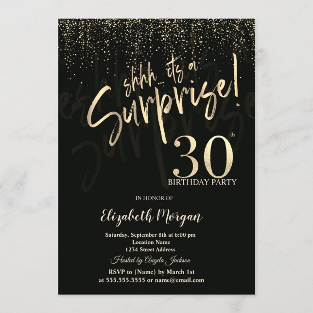 Festive Gold Surprise 30th Birthday Party Invitation (Front)