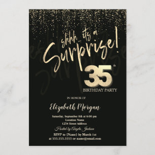 Festive Gold Surprise 35th Birthday Party Invitation