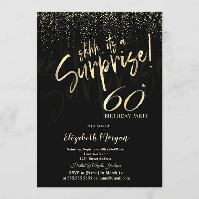Festive Gold Surprise 60th Birthday Party Invitation (Front)