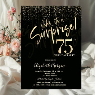 Festive Gold Surprise 75th Birthday Party Invitation