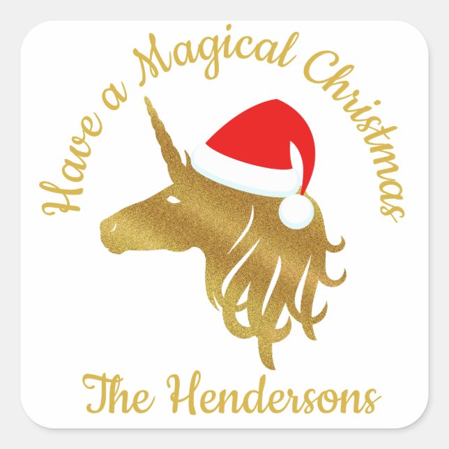 Festive Gold Unicorn Tag Sticker (Front)