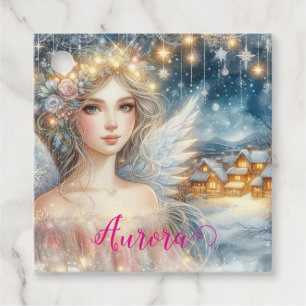 Festive Gold Watercolor Ethereal Frost Snow Angel Favour Tags
