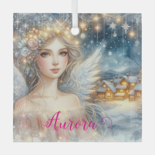 Festive Gold Watercolor Ethereal Frost Snow Angel Glass Tree Decoration