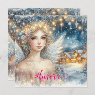 Festive Gold Watercolor Ethereal Frost Snow Angel Holiday Card