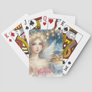Festive Gold Watercolor Ethereal Frost Snow Angel Playing Cards