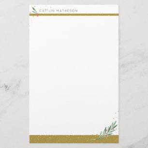 Festive Gold Winter Greenery Christmas Holiday Stationery