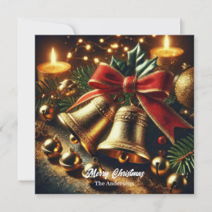 Festive golden Christmas bells and decorations Holiday Card