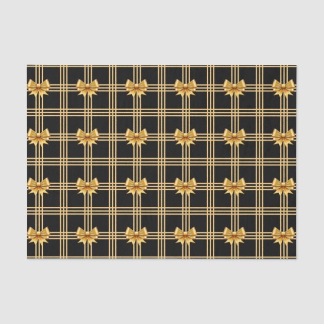 Festive golden Christmas bow tiled pattern Tissue Paper (Front)