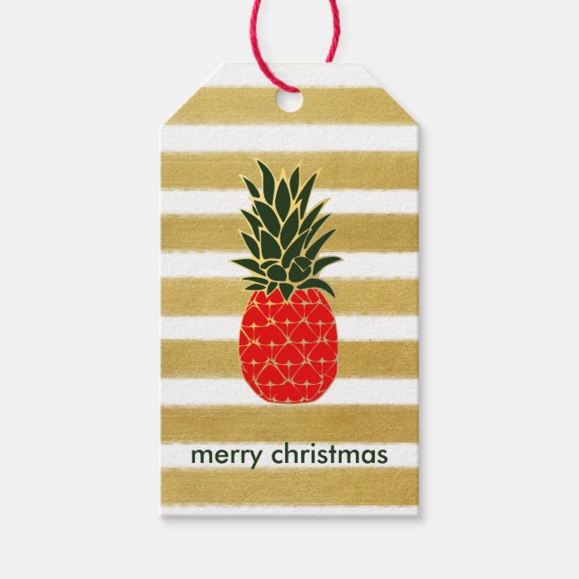 Festive Golden Christmas Pineapple Gift Tags (Front)