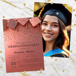 Festive Golden Confetti on Pink Graduation Party Invitation