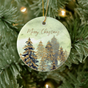 Festive Golden Green Christmas Trees Ceramic Tree Decoration