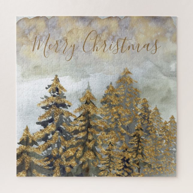 Festive Golden Green Christmas Trees Jigsaw Puzzle (Vertical)