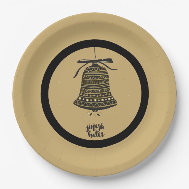 Festive Golden Holiday Fun Paper Plate (Front)